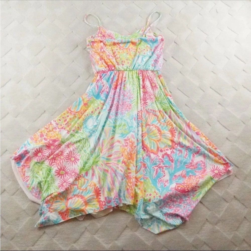 Lilly Pulitzer Dominica Sun Dress Womens XS Lovers Coral Handkerchief Hem - Picture 13 of 14